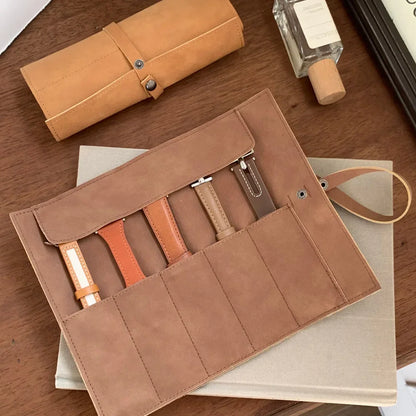 Leather Watch Band Roll Organiser with 5 Storage Slots