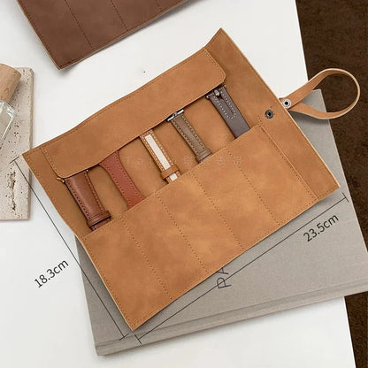 Leather Watch Band Roll Organiser with 5 Storage Slots