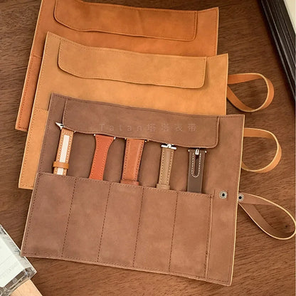 Leather Watch Band Roll Organiser with 5 Storage Slots